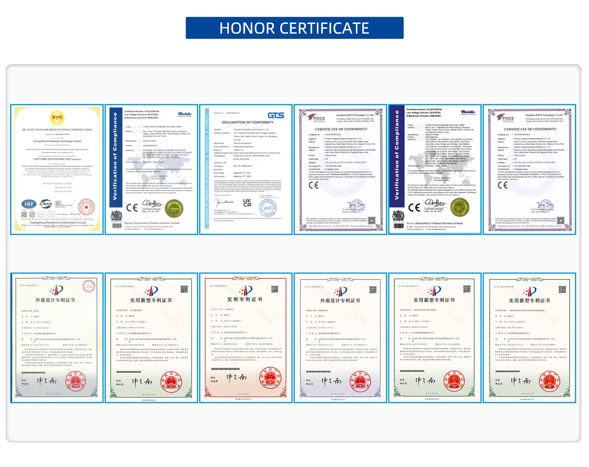 Lark Machinery honor certificates and patents